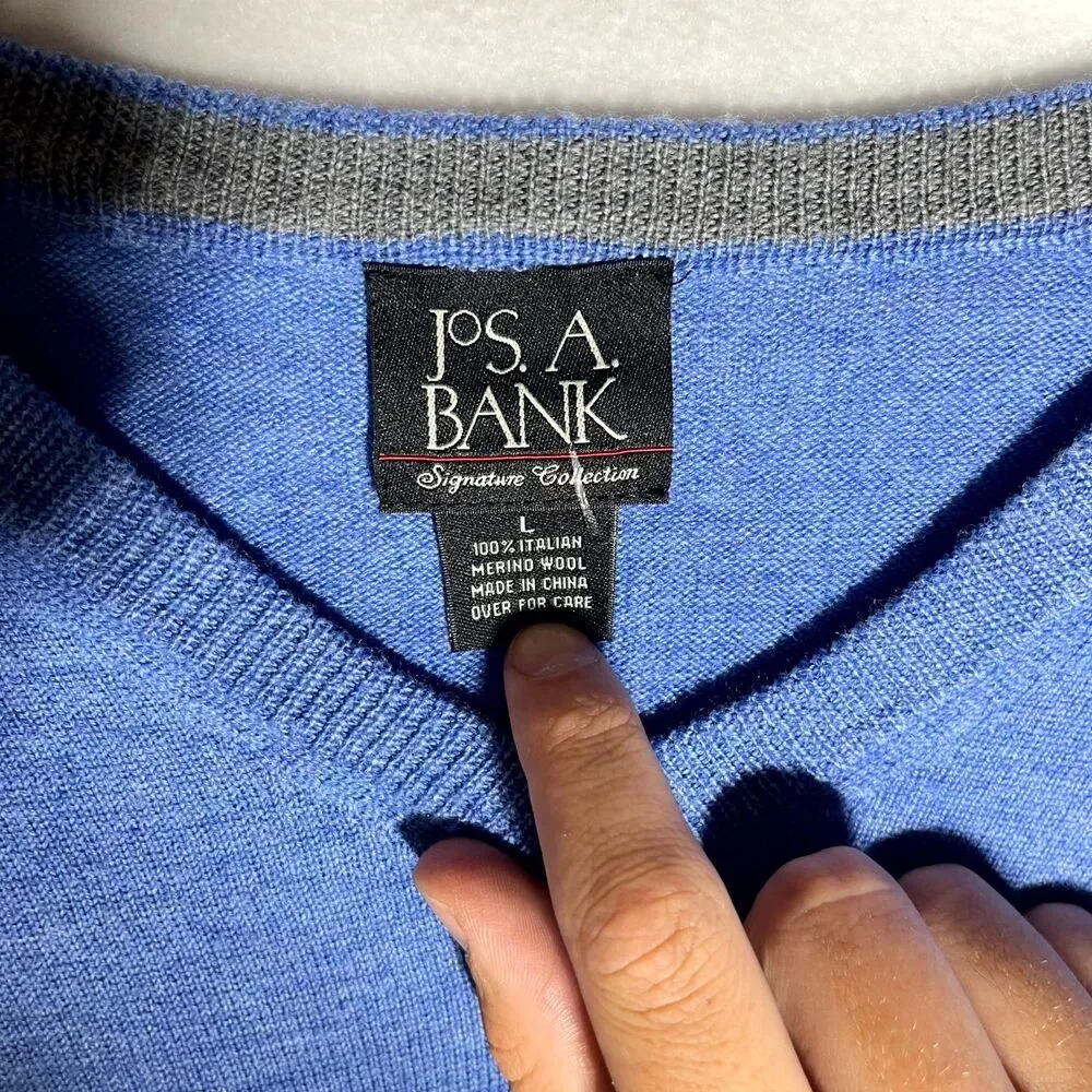 Joseph A Bank 100% Wool‎ Blue VneckSweater Men Size L